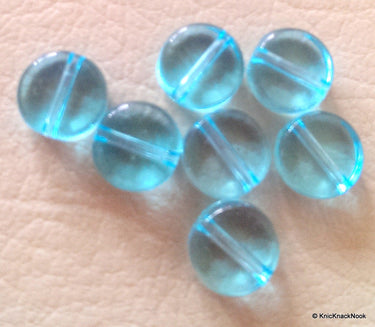 7 x Blue Glass Loose Beads, Disc Beads